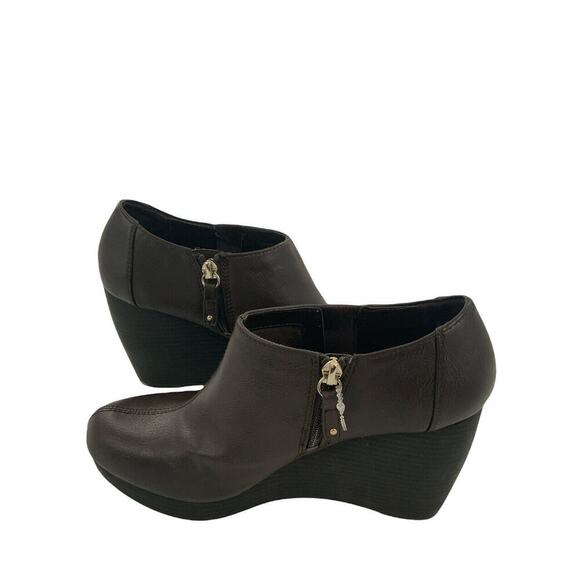 Dr Scholls Booties Womens Sz 9M Headline Wedge Ankle Side Zip Brown Faux Leather - Picture 3 of 8